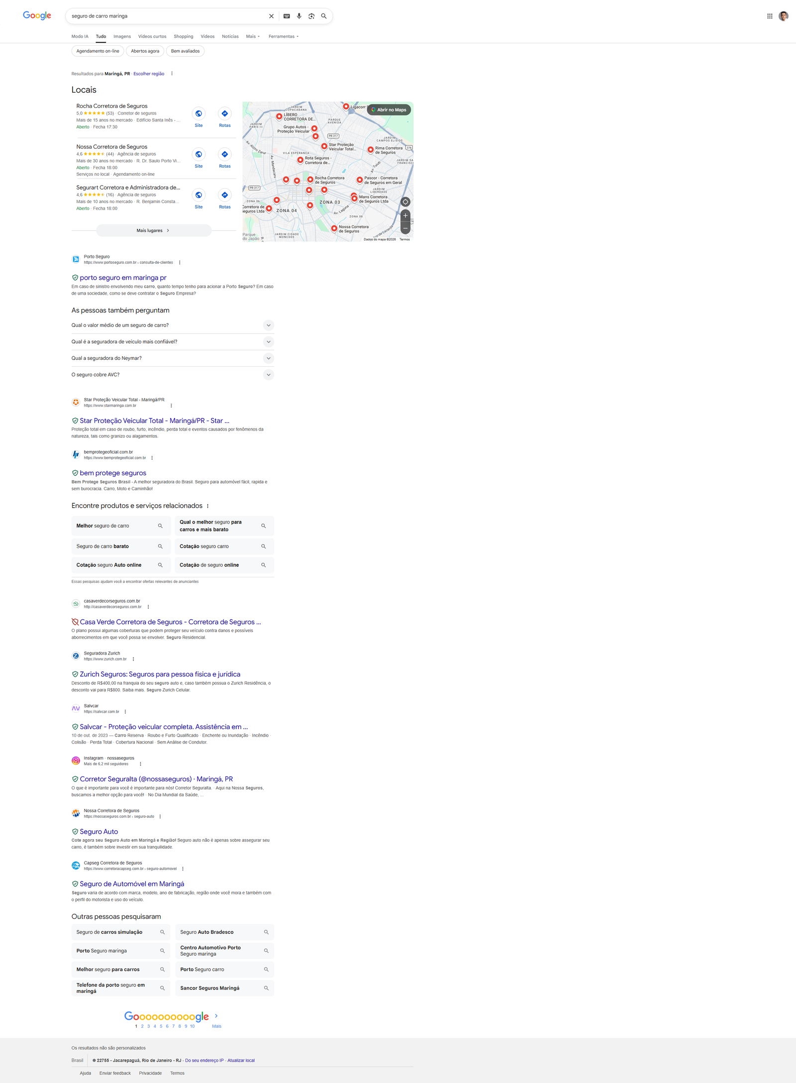 resultado do Google para seguro de carro Maringá
